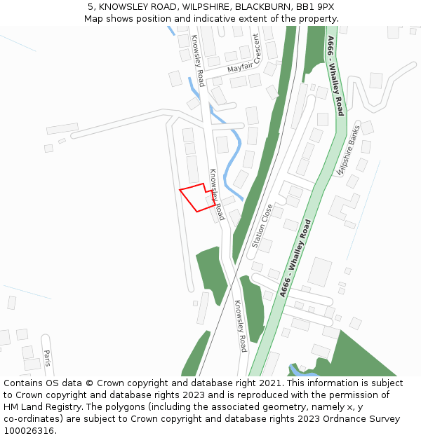 5, KNOWSLEY ROAD, WILPSHIRE, BLACKBURN, BB1 9PX: Location map and indicative extent of plot
