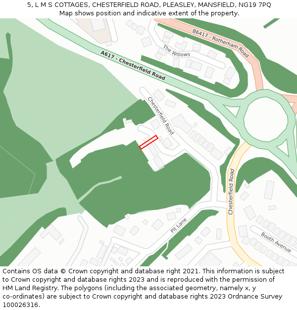 5, L M S COTTAGES, CHESTERFIELD ROAD, PLEASLEY, MANSFIELD, NG19 7PQ: Location map and indicative extent of plot