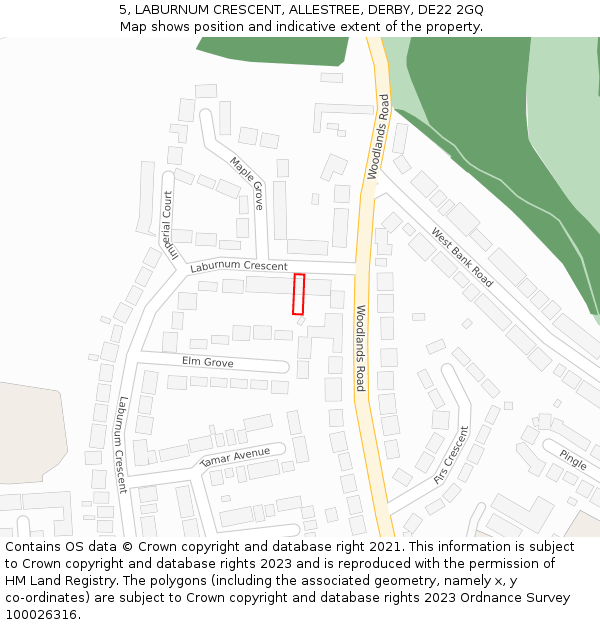 5, LABURNUM CRESCENT, ALLESTREE, DERBY, DE22 2GQ: Location map and indicative extent of plot