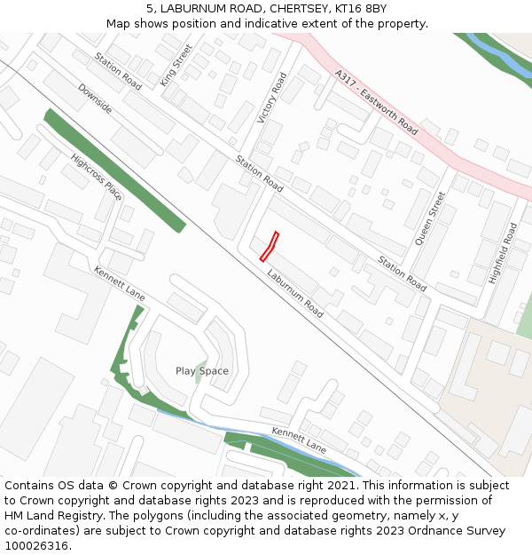 5, LABURNUM ROAD, CHERTSEY, KT16 8BY: Location map and indicative extent of plot