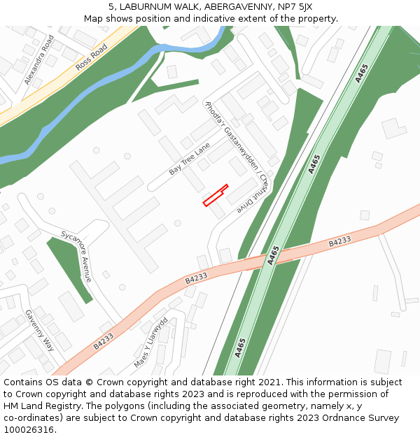 5, LABURNUM WALK, ABERGAVENNY, NP7 5JX: Location map and indicative extent of plot