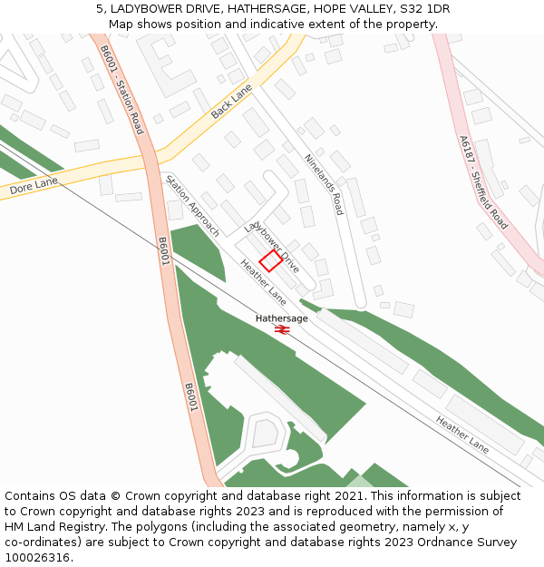 5, LADYBOWER DRIVE, HATHERSAGE, HOPE VALLEY, S32 1DR: Location map and indicative extent of plot