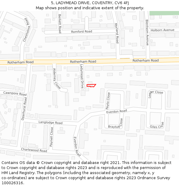 5, LADYMEAD DRIVE, COVENTRY, CV6 4FJ: Location map and indicative extent of plot