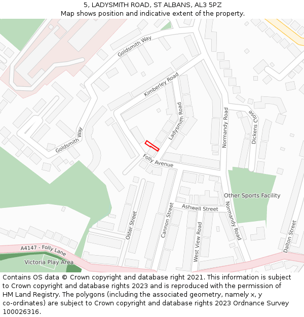 5, LADYSMITH ROAD, ST ALBANS, AL3 5PZ: Location map and indicative extent of plot