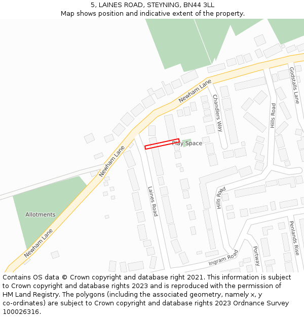 5, LAINES ROAD, STEYNING, BN44 3LL: Location map and indicative extent of plot