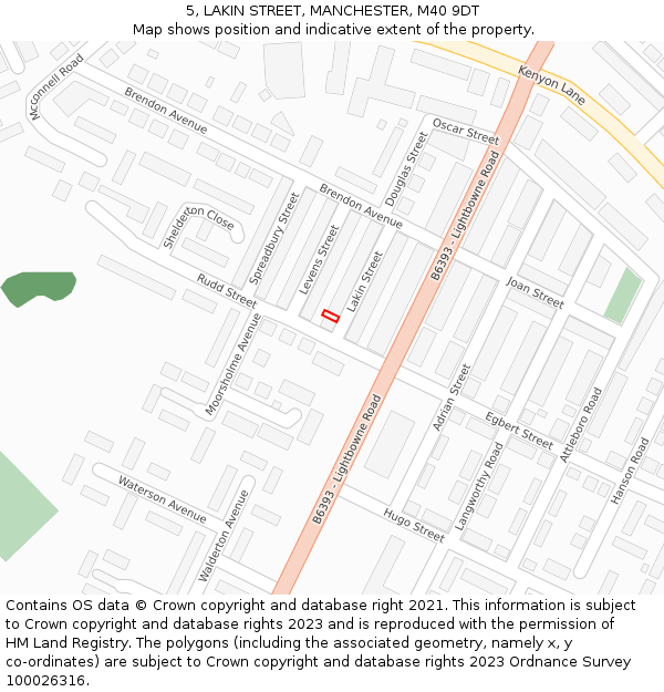 5, LAKIN STREET, MANCHESTER, M40 9DT: Location map and indicative extent of plot