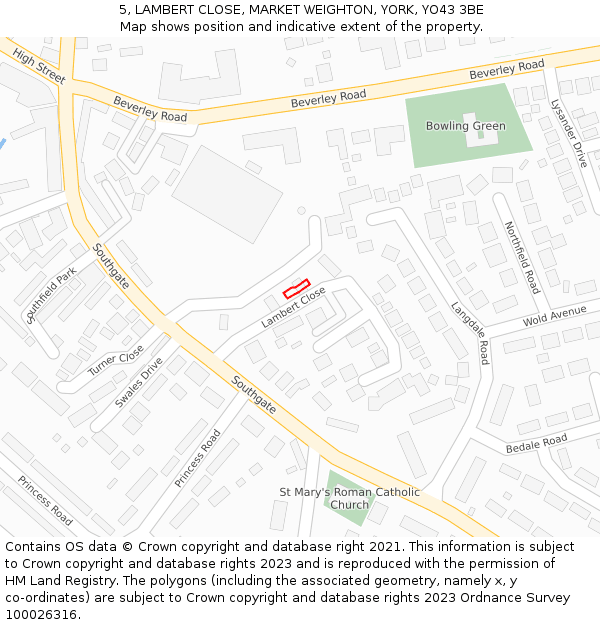 5, LAMBERT CLOSE, MARKET WEIGHTON, YORK, YO43 3BE: Location map and indicative extent of plot