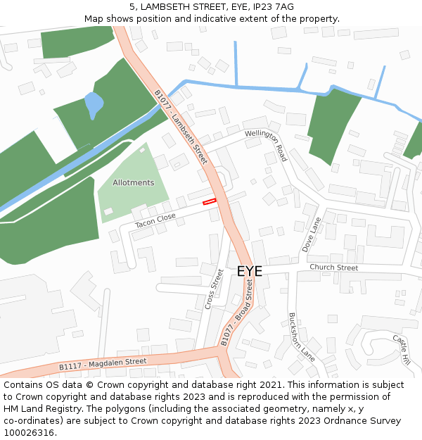 5, LAMBSETH STREET, EYE, IP23 7AG: Location map and indicative extent of plot