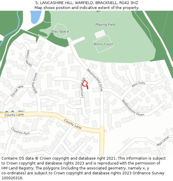 5, LANCASHIRE HILL, WARFIELD, BRACKNELL, RG42 3HZ: Location map and indicative extent of plot