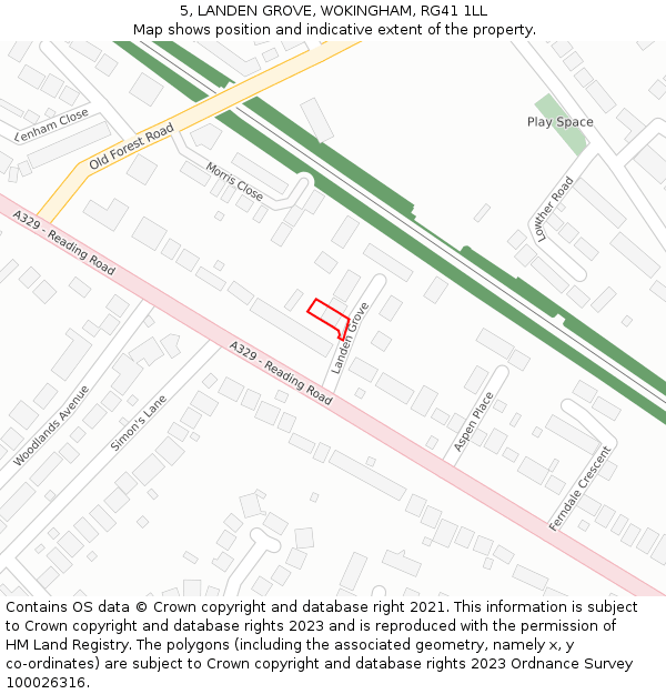 5, LANDEN GROVE, WOKINGHAM, RG41 1LL: Location map and indicative extent of plot
