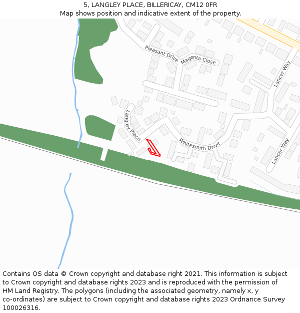 5, LANGLEY PLACE, BILLERICAY, CM12 0FR: Location map and indicative extent of plot