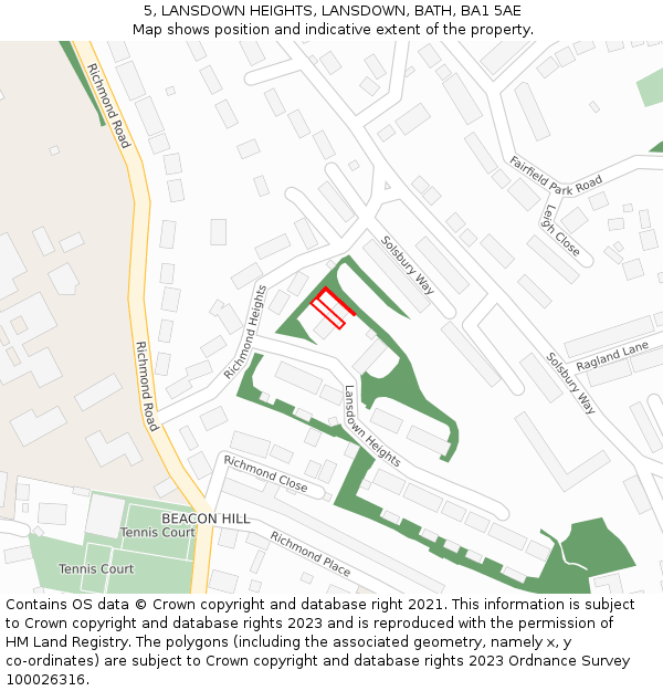 5, LANSDOWN HEIGHTS, LANSDOWN, BATH, BA1 5AE: Location map and indicative extent of plot