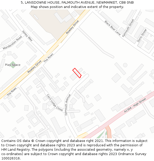 5, LANSDOWNE HOUSE, FALMOUTH AVENUE, NEWMARKET, CB8 0NB: Location map and indicative extent of plot