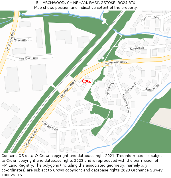 5, LARCHWOOD, CHINEHAM, BASINGSTOKE, RG24 8TX: Location map and indicative extent of plot