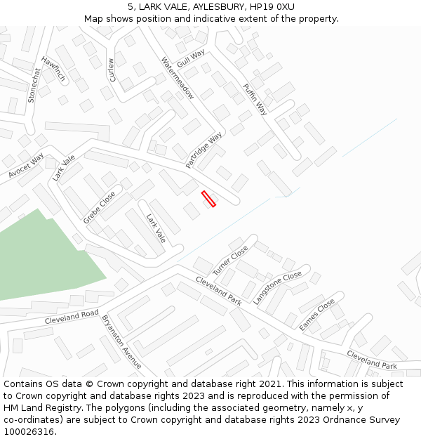 5, LARK VALE, AYLESBURY, HP19 0XU: Location map and indicative extent of plot