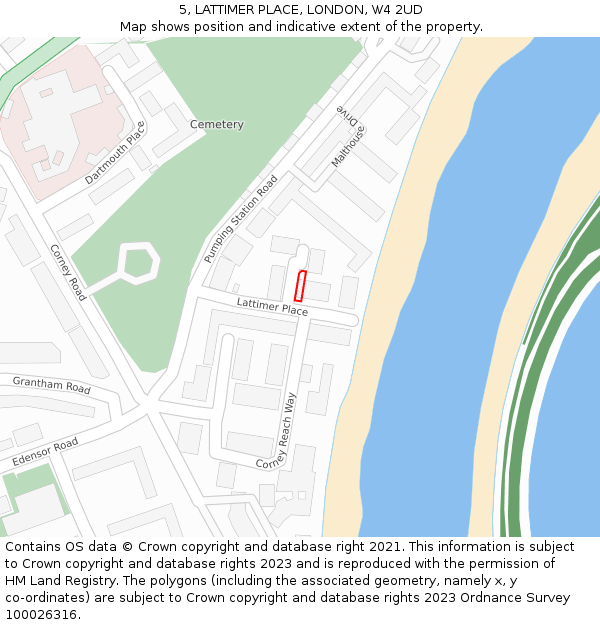 5, LATTIMER PLACE, LONDON, W4 2UD: Location map and indicative extent of plot