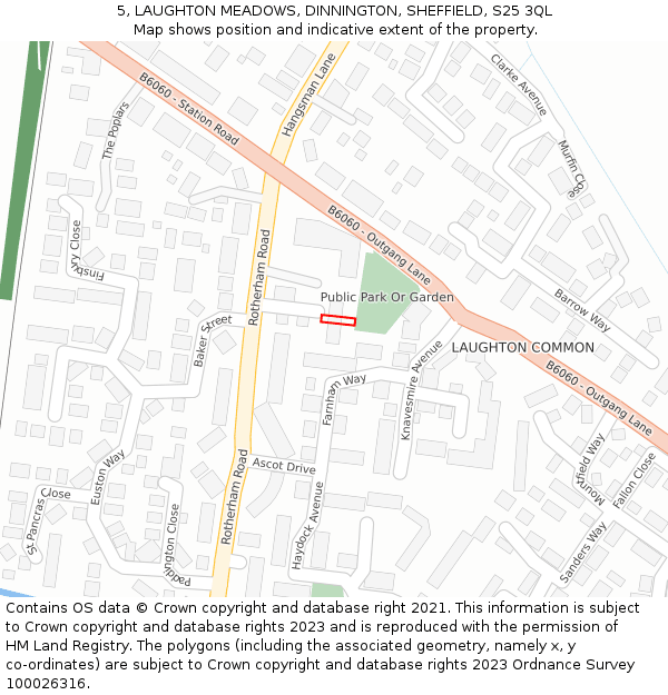 5, LAUGHTON MEADOWS, DINNINGTON, SHEFFIELD, S25 3QL: Location map and indicative extent of plot
