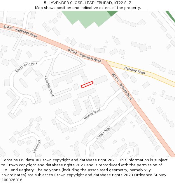 5, LAVENDER CLOSE, LEATHERHEAD, KT22 8LZ: Location map and indicative extent of plot
