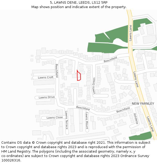 5, LAWNS DENE, LEEDS, LS12 5RP: Location map and indicative extent of plot