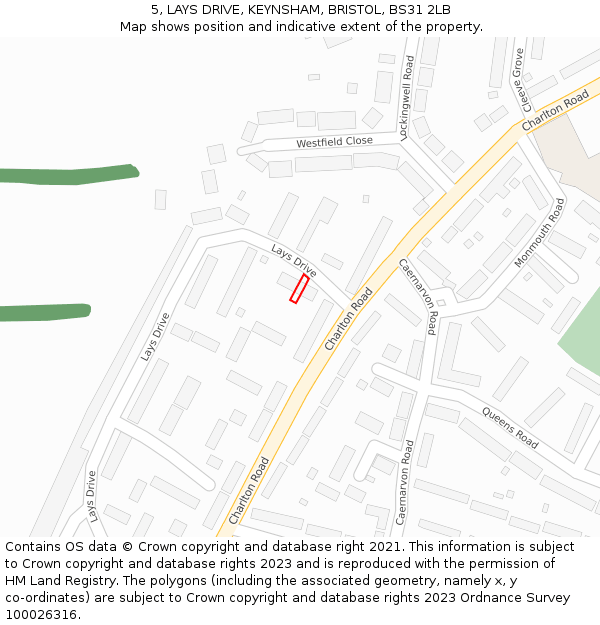 5, LAYS DRIVE, KEYNSHAM, BRISTOL, BS31 2LB: Location map and indicative extent of plot