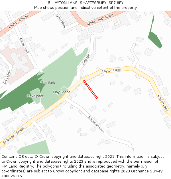 5, LAYTON LANE, SHAFTESBURY, SP7 8EY: Location map and indicative extent of plot