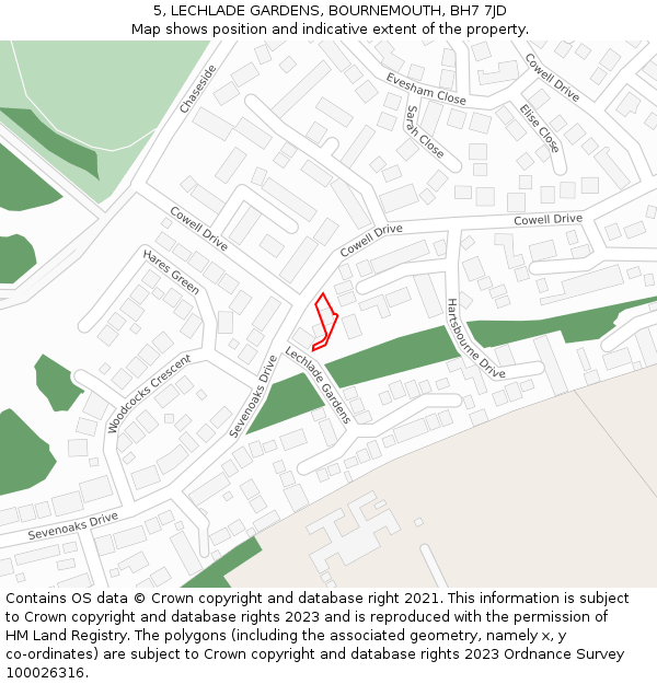 5, LECHLADE GARDENS, BOURNEMOUTH, BH7 7JD: Location map and indicative extent of plot