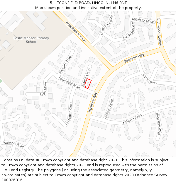 5, LECONFIELD ROAD, LINCOLN, LN6 0NT: Location map and indicative extent of plot