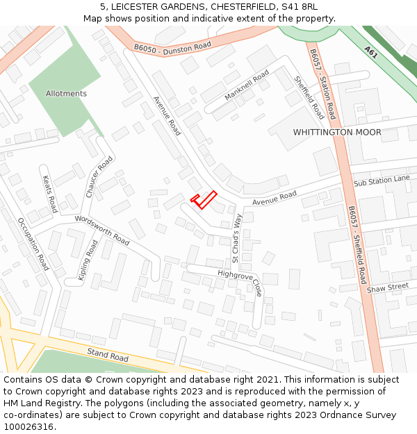 5, LEICESTER GARDENS, CHESTERFIELD, S41 8RL: Location map and indicative extent of plot