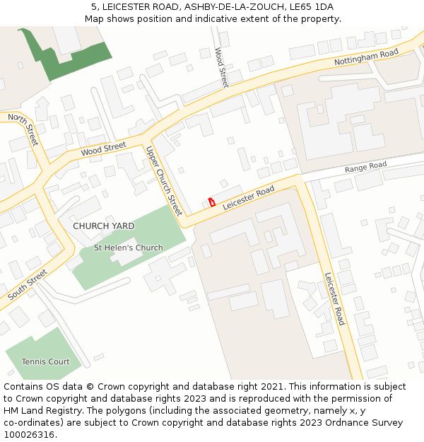 5, LEICESTER ROAD, ASHBY-DE-LA-ZOUCH, LE65 1DA: Location map and indicative extent of plot