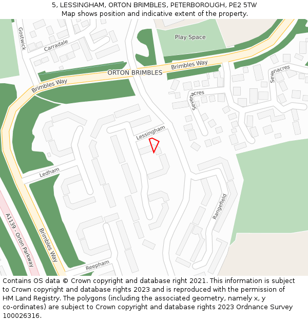 5, LESSINGHAM, ORTON BRIMBLES, PETERBOROUGH, PE2 5TW: Location map and indicative extent of plot
