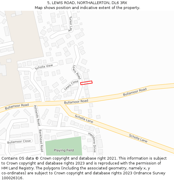 5, LEWIS ROAD, NORTHALLERTON, DL6 3RX: Location map and indicative extent of plot