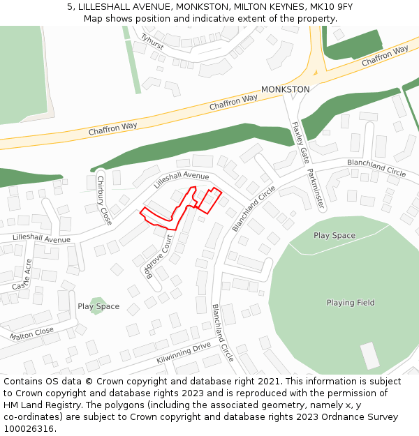 5, LILLESHALL AVENUE, MONKSTON, MILTON KEYNES, MK10 9FY: Location map and indicative extent of plot