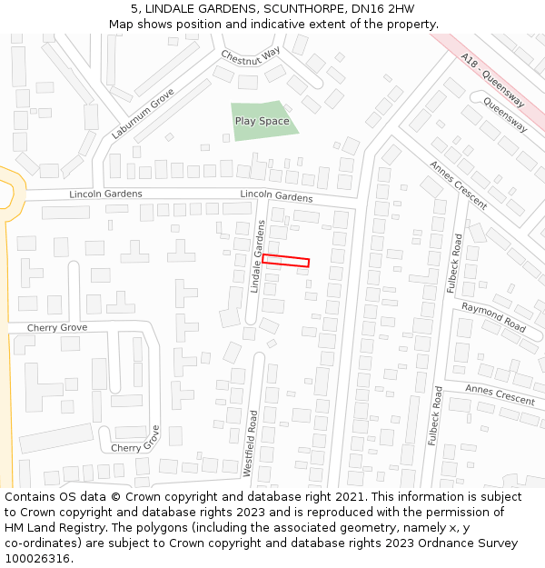 5, LINDALE GARDENS, SCUNTHORPE, DN16 2HW: Location map and indicative extent of plot