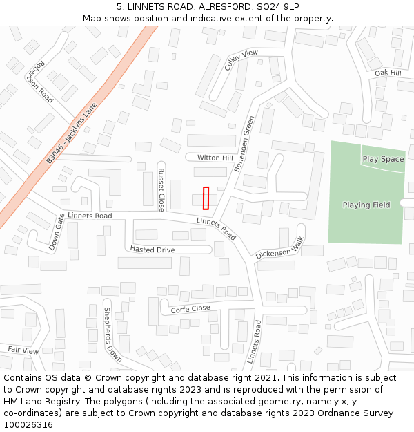 5, LINNETS ROAD, ALRESFORD, SO24 9LP: Location map and indicative extent of plot