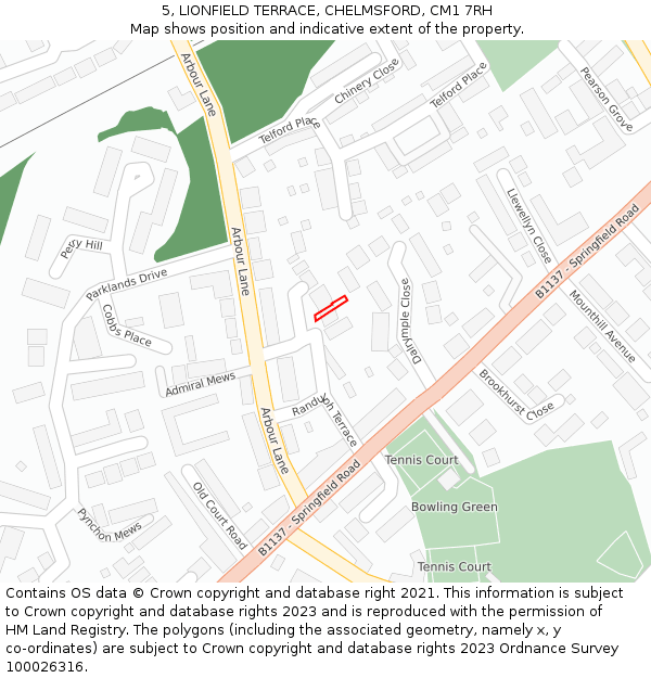 5, LIONFIELD TERRACE, CHELMSFORD, CM1 7RH: Location map and indicative extent of plot