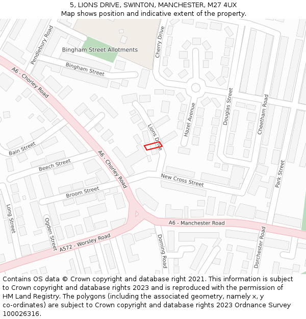 5, LIONS DRIVE, SWINTON, MANCHESTER, M27 4UX: Location map and indicative extent of plot