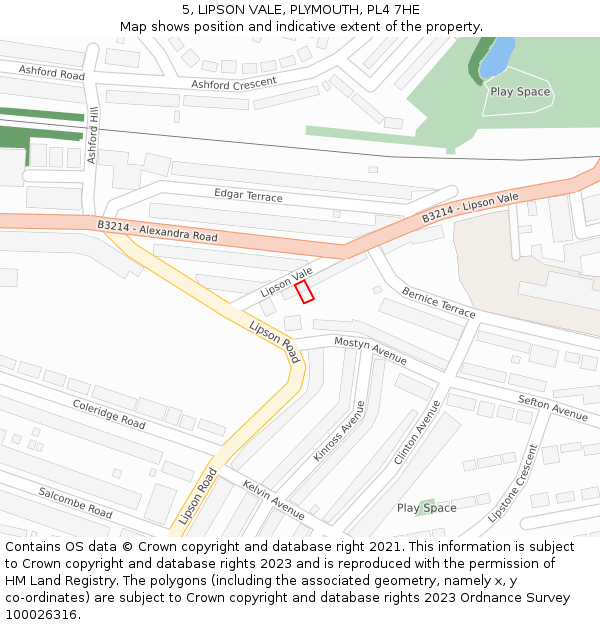 5, LIPSON VALE, PLYMOUTH, PL4 7HE: Location map and indicative extent of plot