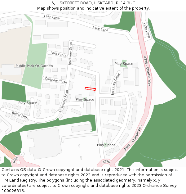 5, LISKERRETT ROAD, LISKEARD, PL14 3UG: Location map and indicative extent of plot