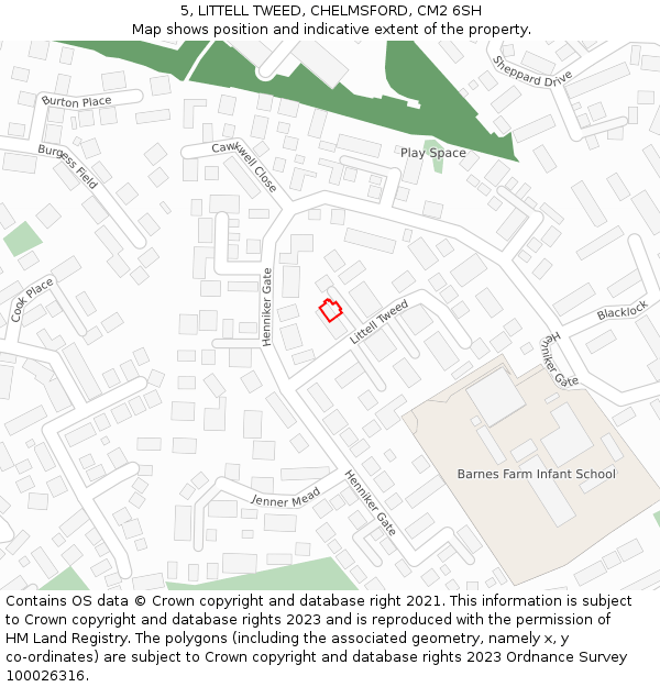 5, LITTELL TWEED, CHELMSFORD, CM2 6SH: Location map and indicative extent of plot