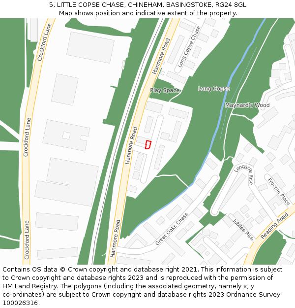 5, LITTLE COPSE CHASE, CHINEHAM, BASINGSTOKE, RG24 8GL: Location map and indicative extent of plot