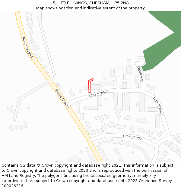 5, LITTLE HIVINGS, CHESHAM, HP5 2NA: Location map and indicative extent of plot