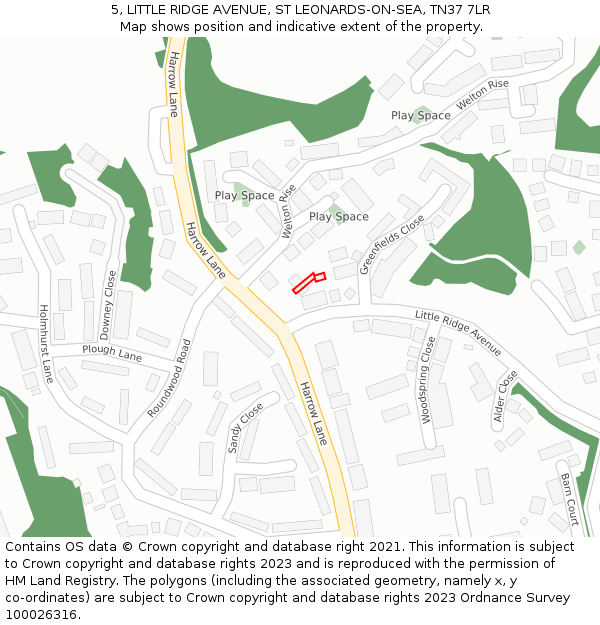5, LITTLE RIDGE AVENUE, ST LEONARDS-ON-SEA, TN37 7LR: Location map and indicative extent of plot