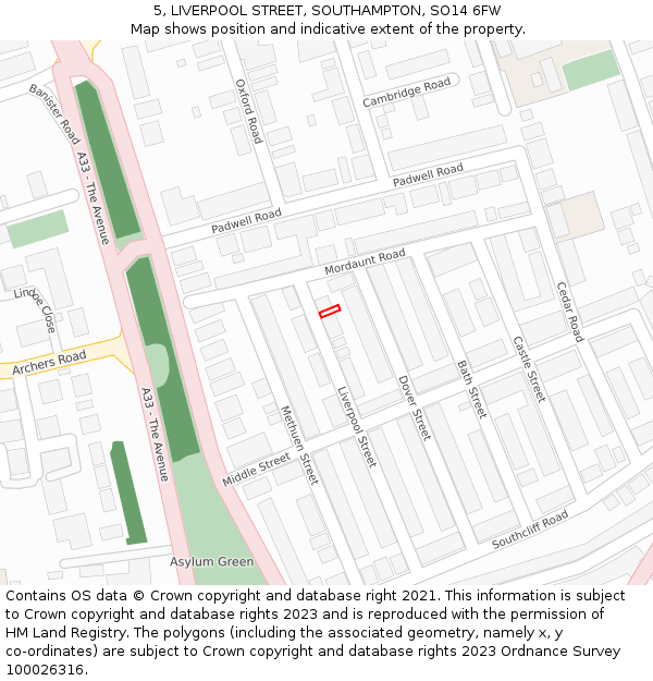 5, LIVERPOOL STREET, SOUTHAMPTON, SO14 6FW: Location map and indicative extent of plot