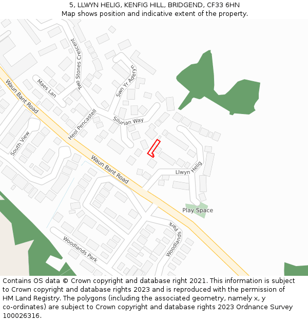 5, LLWYN HELIG, KENFIG HILL, BRIDGEND, CF33 6HN: Location map and indicative extent of plot