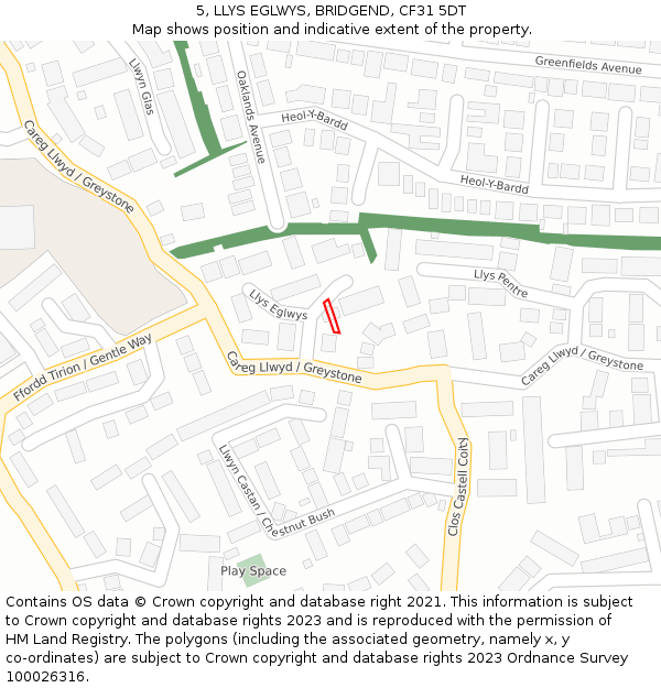 5, LLYS EGLWYS, BRIDGEND, CF31 5DT: Location map and indicative extent of plot