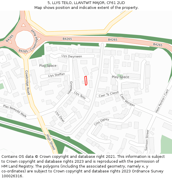 5, LLYS TEILO, LLANTWIT MAJOR, CF61 2UD: Location map and indicative extent of plot