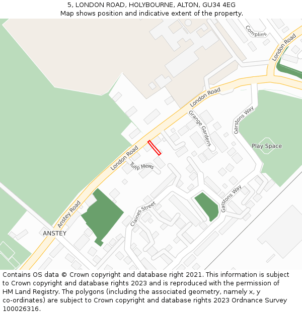 5, LONDON ROAD, HOLYBOURNE, ALTON, GU34 4EG: Location map and indicative extent of plot