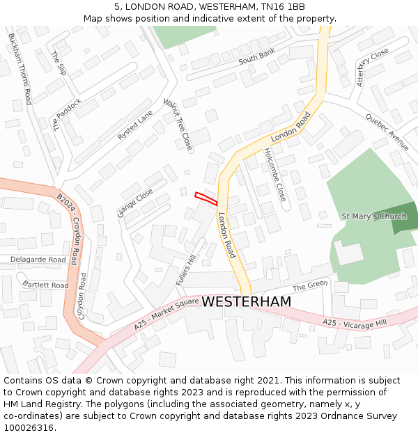 5, LONDON ROAD, WESTERHAM, TN16 1BB: Location map and indicative extent of plot