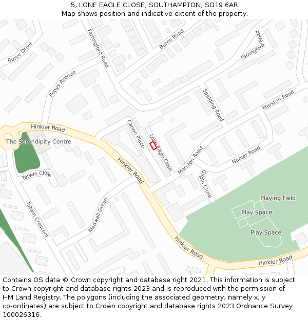 5, LONE EAGLE CLOSE, SOUTHAMPTON, SO19 6AR: Location map and indicative extent of plot