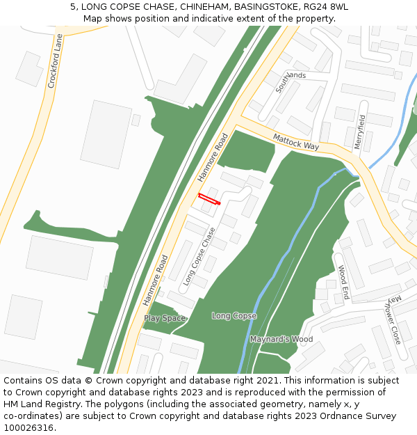 5, LONG COPSE CHASE, CHINEHAM, BASINGSTOKE, RG24 8WL: Location map and indicative extent of plot